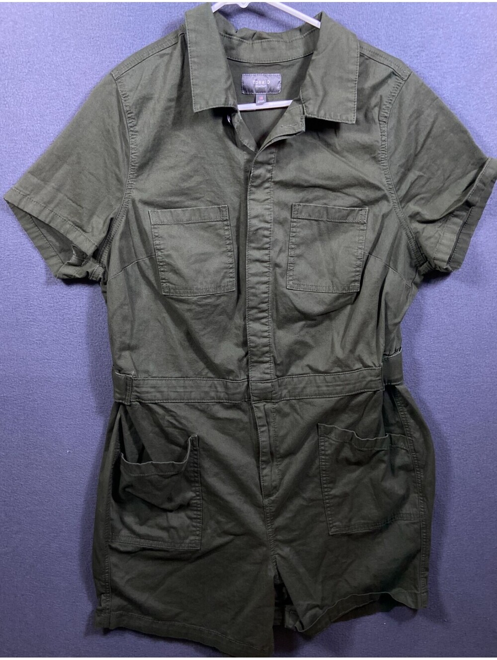 Torrid Utility Romper Size 10 Olive Green Plus Sz. Cargo Pockets Workwear Jumper